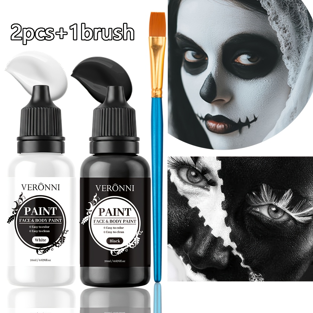 검은색과 흰색 페이스 페인트 2병 세트, 페인트 브러시 - Cosplay Prop Paint 리뷰 및 가격